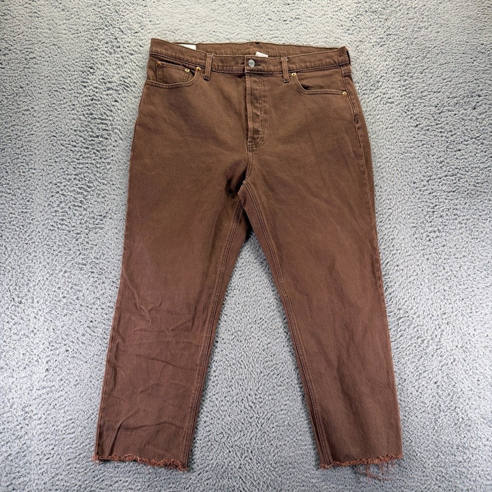 Gap‎ Jeans Womens 16 Brown Cotton Denim Straight Frayed Hem Button-Fly Stretch